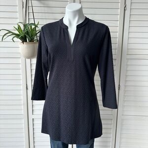 J McLaughlin for Dillard's Black Textured‎ Geometric V-Neck Tunic Top Size M